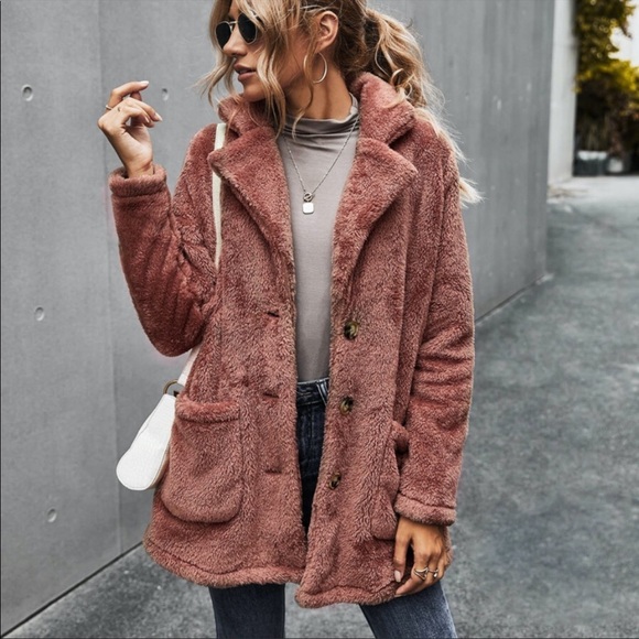 Redwood pocket button  teddy pea coat jacket - Picture 12 of 13